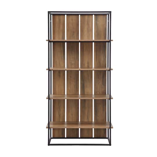 Walker Edison 64" Reclaimed Barnwood & Black Farmhouse Plank Back Bookshelf